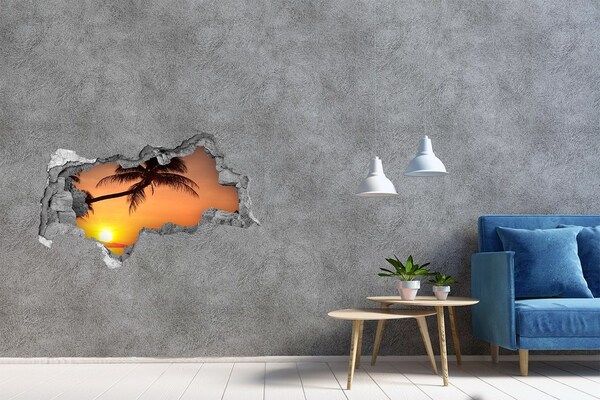 Vinilo efecto 3d pared rota irregular Atardecer en una playa tropical