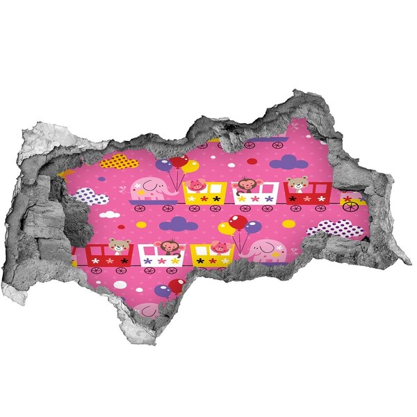 Vinilo efecto 3d pared rota irregular Tren colorido con globos