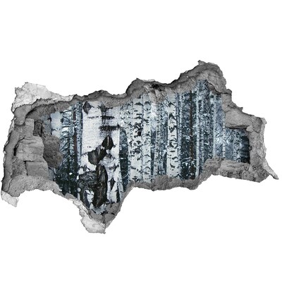 Pegatina decorativa agujero en la pared 3d Bosque de abedules de invierno