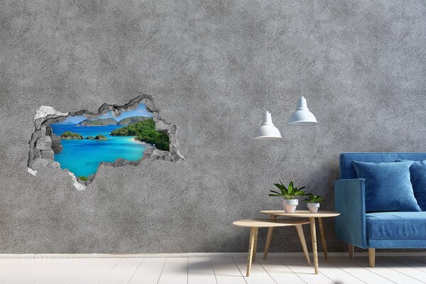 Vinilo efecto 3d pared rota irregular Bahía tropical con agua turquesa