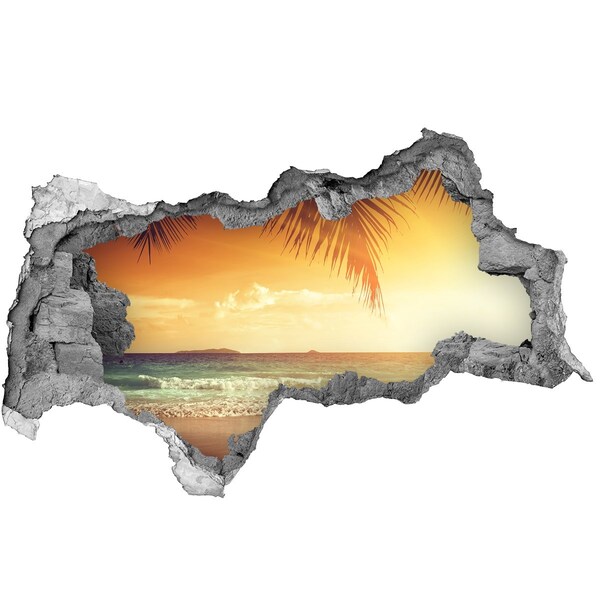 Fotomural autoadhesivo efecto agujero 3d Playa tropical al atardecer