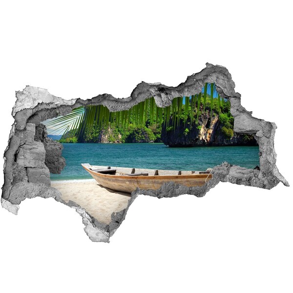 Fotomural autoadhesivo efecto agujero 3d Bahía tropical con un barco