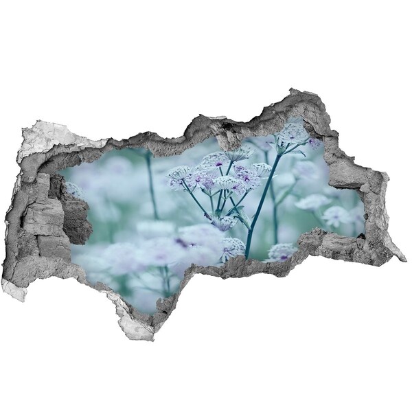 Vinilo adhesivo boquete en la pared rota Flores entre el muro en ruinas