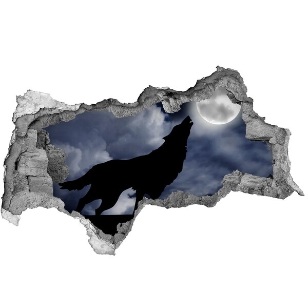 Vinilo adhesivo boquete en la pared rota Lobo contra la luna