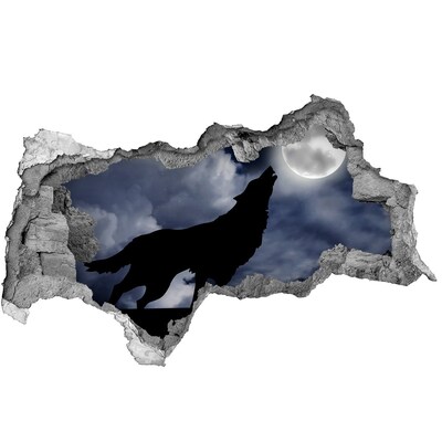 Vinilo adhesivo boquete en la pared rota Lobo contra la luna