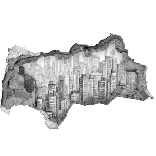 Vinilo adhesivo boquete en la pared rota La ciudad detrás del muro