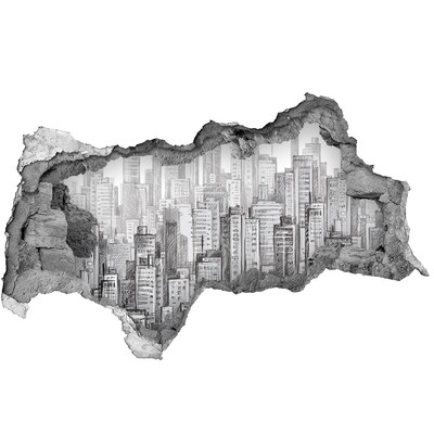 Vinilo adhesivo boquete en la pared rota La ciudad detrás del muro