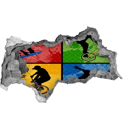 Pegatina decorativa agujero en la pared 3d El skateboarding en acción