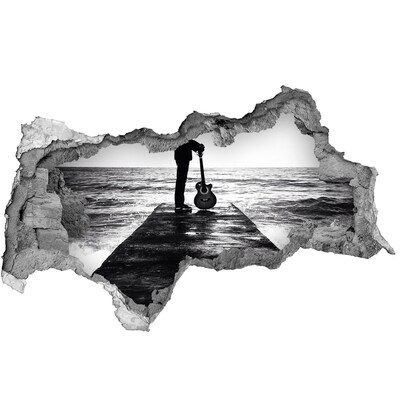 Fotomural autoadhesivo efecto agujero 3d Músico en el muelle