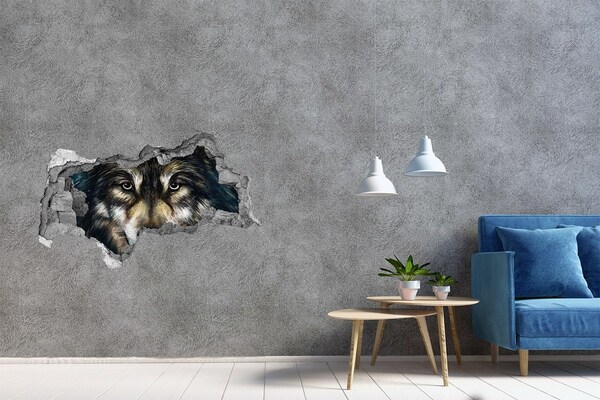 Vinilo adhesivo boquete en la pared rota La mirada del lobo a través de la pared