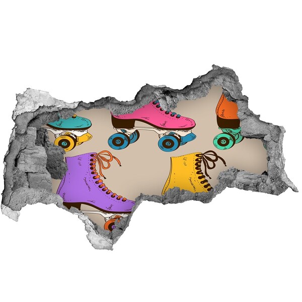 Fotoobraz dziura na ścianę Kolorowe wrotki w dziurze w ścianie