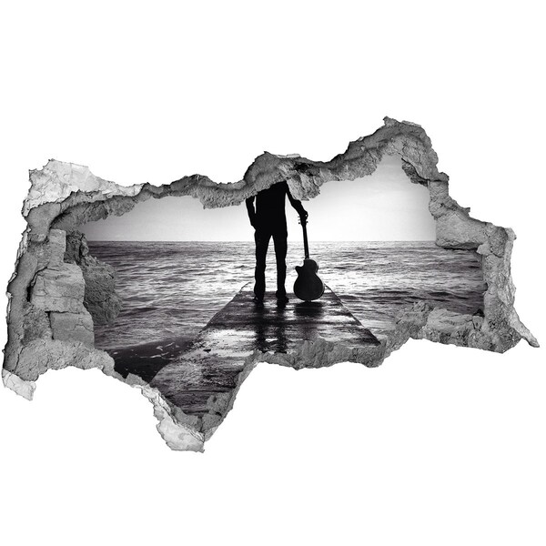 Fotomural autoadhesivo efecto agujero 3d Músico en el muelle