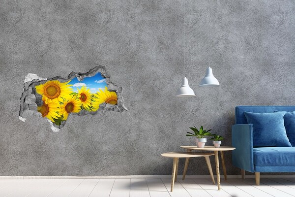 Pegatina decorativa agujero en la pared 3d Un paraíso de flores con girasoles.