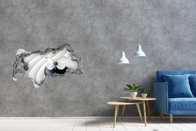 Vinilo efecto 3d pared rota irregular Una mariposa sobre una piedra en un entorno zen.