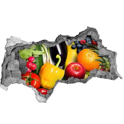 Pegatina decorativa agujero en la pared 3d Frutas y verduras en un agujero en la pared