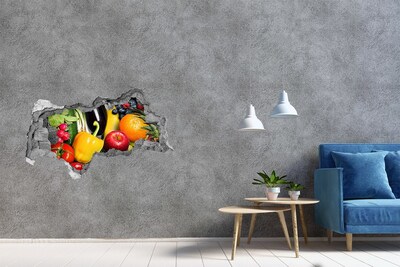 Pegatina decorativa agujero en la pared 3d Frutas y verduras en un agujero en la pared