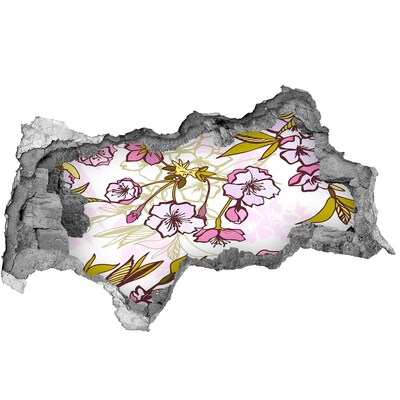 Fotomural autoadhesivo efecto agujero 3d Un paraíso de flores detrás del muro.