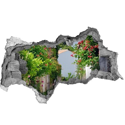 Fotomural autoadhesivo efecto agujero 3d Una encantadora calle con flores.