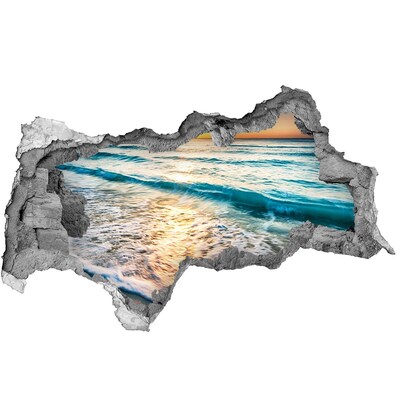 Vinilo adhesivo boquete en la pared rota Puesta de sol sobre el mar