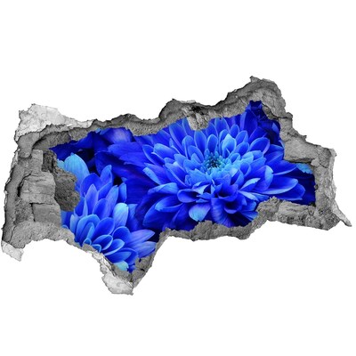 Pegatina decorativa agujero en la pared 3d Flor azul en un agujero en la pared.