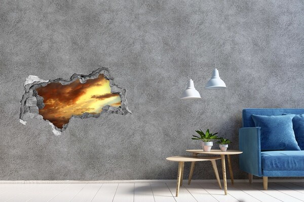 Vinilo adhesivo boquete en la pared rota Puesta de sol a través de un agujero en la pared