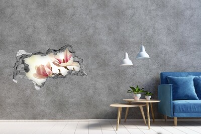 Vinilo efecto 3d pared rota irregular Flor de magnolia en hormigón