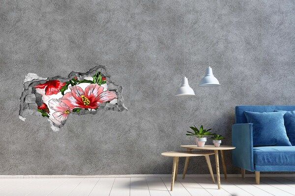 Vinilo efecto 3d pared rota irregular Flores en un agujero en la pared