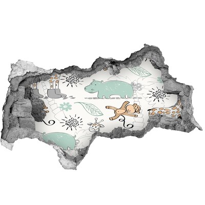 Vinilo efecto 3d pared rota irregular Animales en la selva