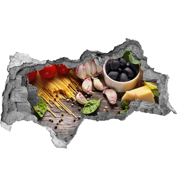 Naklejka 3D dziura na ścianę Kuchnia włoska z makaronem i czosnkiem