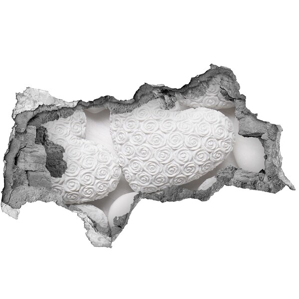 Vinilo efecto 3d pared rota irregular Rosas blancas en un agujero en la pared.