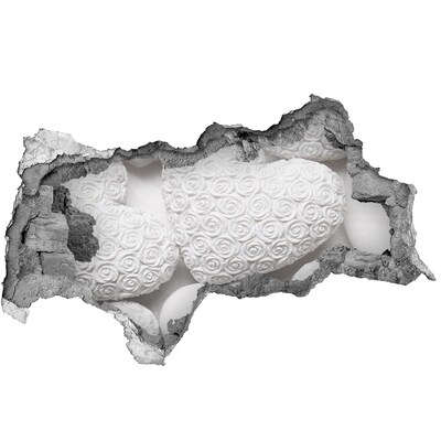 Vinilo efecto 3d pared rota irregular Rosas blancas en un agujero en la pared.