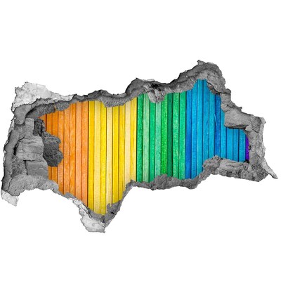 Dziura 3d fototapeta na ścianę Kolorowe deski w dziurze ściany