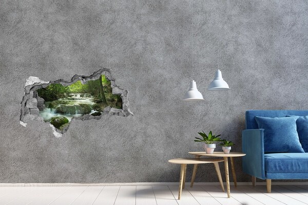 Pegatina decorativa agujero en la pared 3d Valle verde con cascada