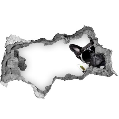 Fotomural autoadhesivo efecto agujero 3d Perro elegante con una bebida.