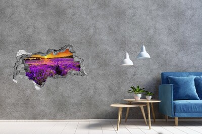 Vinilo efecto 3d pared rota irregular Campo de lavanda al atardecer