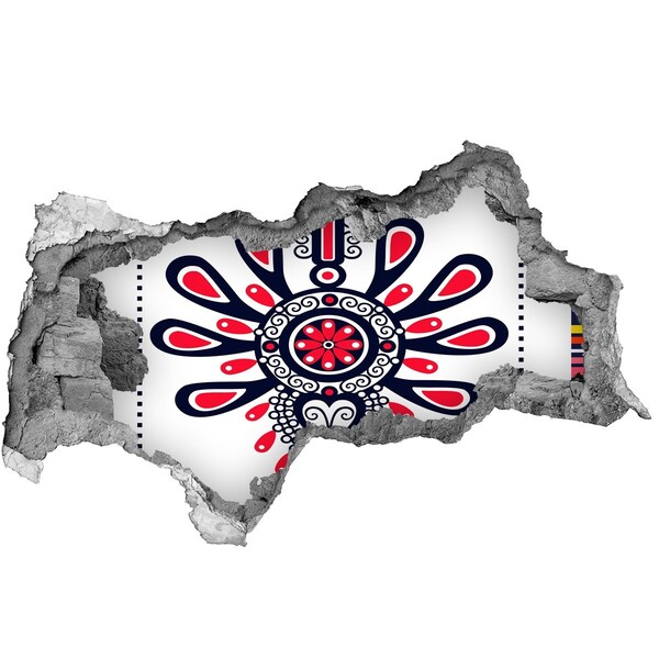 Fotomural autoadhesivo efecto agujero 3d Patrón étnico colorido en un agujero en la pared.