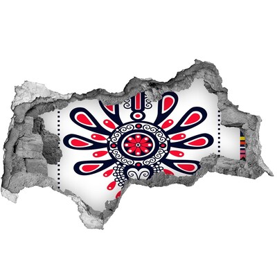 Fotomural autoadhesivo efecto agujero 3d Patrón étnico colorido en un agujero en la pared.