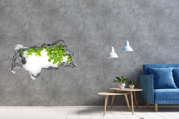 Vinilo adhesivo boquete en la pared rota Un oasis verde detrás del muro