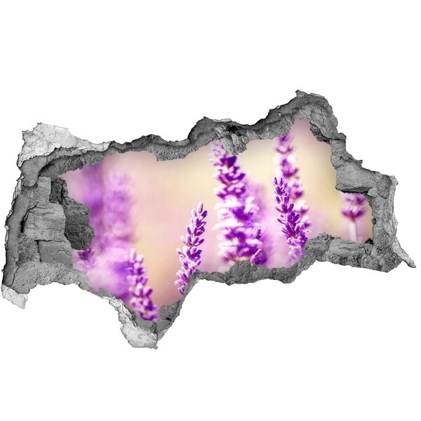 Vinilo efecto 3d pared rota irregular Flores de lavanda en una pared rota
