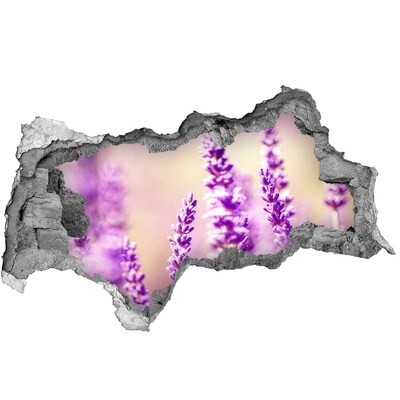 Vinilo efecto 3d pared rota irregular Flores de lavanda en una pared rota