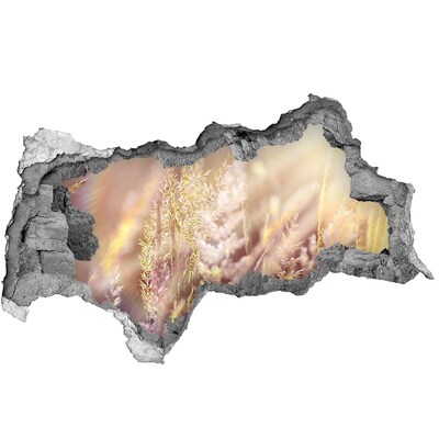 Fotomural autoadhesivo efecto agujero 3d Prado de flores detrás del muro