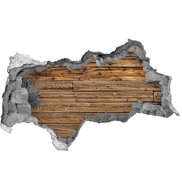 Pegatina decorativa agujero en la pared 3d Una pared dañada con tablones de madera.