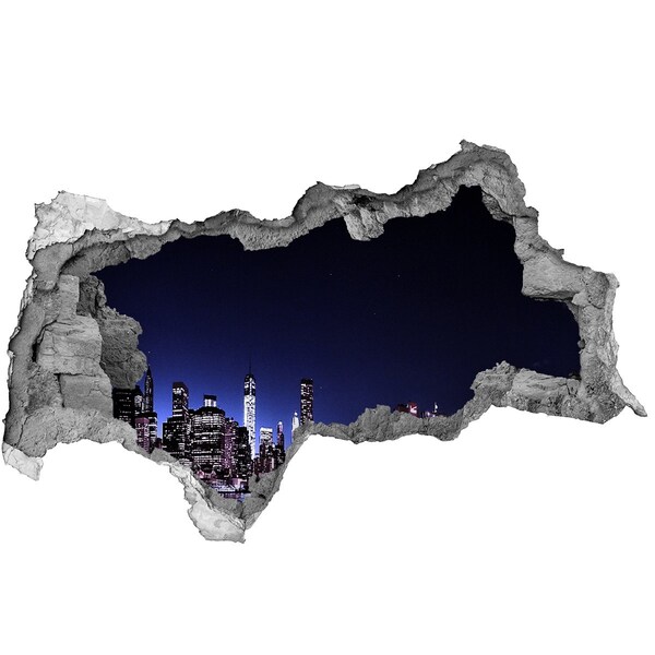 Pegatina decorativa agujero en la pared 3d Panorama nocturno de Nueva York