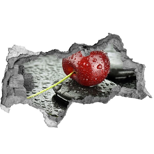 Fotomural autoadhesivo efecto agujero 3d Cereza jugosa sobre las piedras