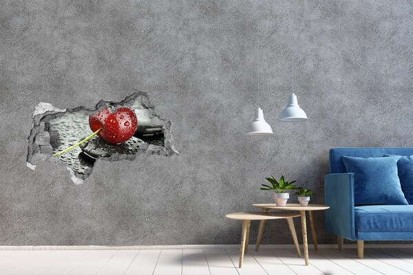 Fotomural autoadhesivo efecto agujero 3d Cereza jugosa sobre las piedras