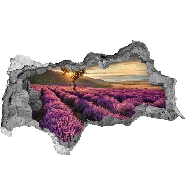 Pegatina decorativa agujero en la pared 3d Campos de lavanda al atardecer