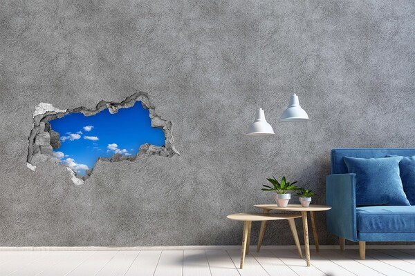 Vinilo adhesivo boquete en la pared rota Cielo azul con nubes