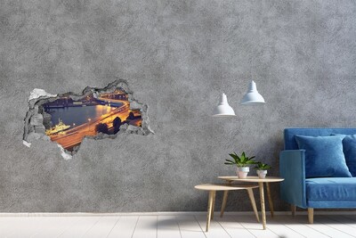Pegatina decorativa agujero en la pared 3d Vista de la ciudad de noche