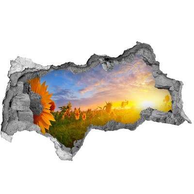 Vinilo efecto 3d pared rota irregular Girasoles en la puesta de sol