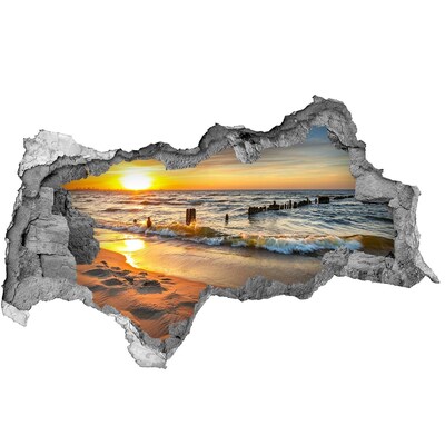 Vinilo efecto 3d pared rota irregular Puesta de sol sobre el mar